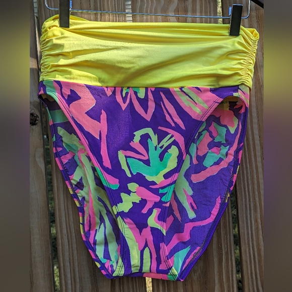 La Blanca Vintage 90s High Cut Neon Bikini Set Size 14 - Picture 3 of 7